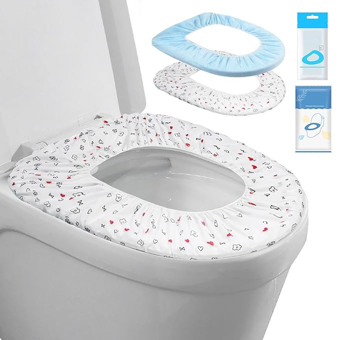 20 Pack Disposable Toilet Seat Cover Waterproof Non-Woven Fabric, Disposable Toilet Seat Covers for Travel, Disposable Seat Covers for Outing Hotel Hospital Public Toilet (Print+Blue)