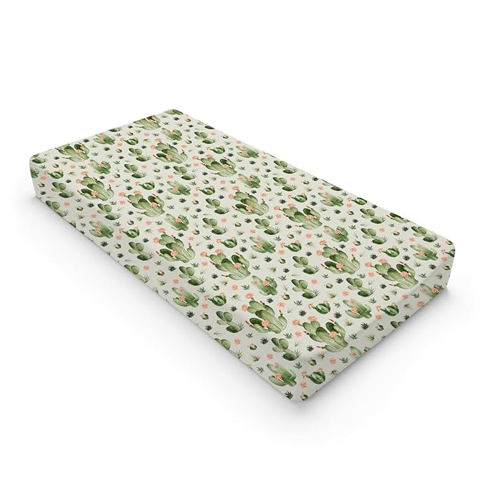 Desert Cactus Floral Diaper Baby Changing Pad Covers for Boy Girl 32''x16'' Watercolor Cactus Southwest Plants Fitted Change Table Mats Vintage Cactus Flowers Soft Breathable Cradle & Bassinet Sheets
