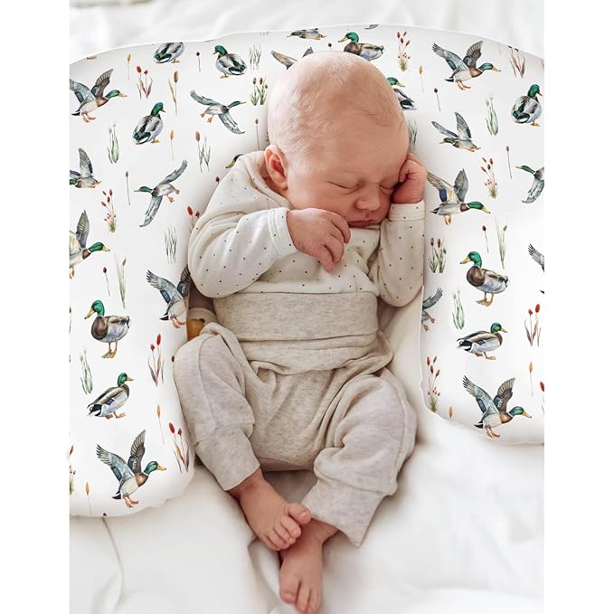 Watercolor Mallard Ducks Baby Nursing Pillow Covers for Boy Girl Duck Hunting Nursery Pillowcase for Breastfeeding Pillows Wild Ducks Birds Soft Stretchy Slipcovers for Newborn Infant