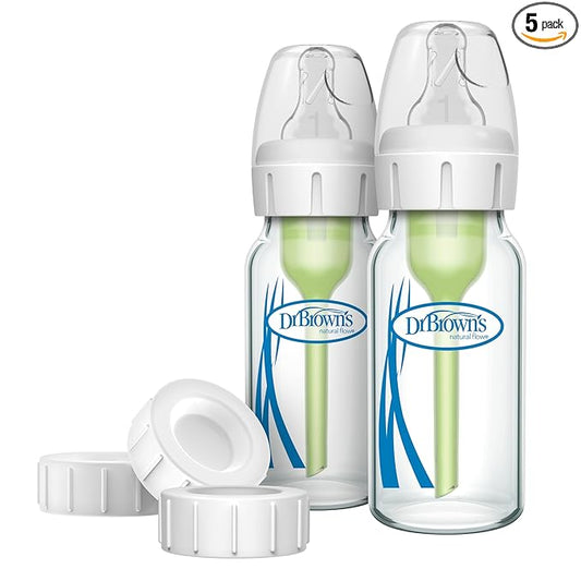 Dr. Brown's Anti-Colic Options+ Narrow Glass Baby Bottle 4 oz/120 mL and Travel and Storage Baby Bottle Caps for and Options+ Baby Bottles - 3-Pack