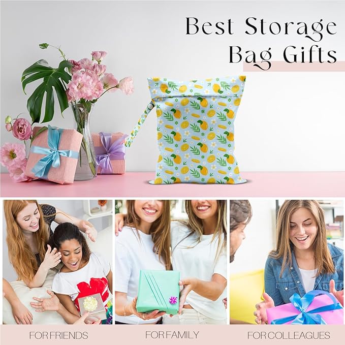 Wet Bag, Wet Dry Bag, Waterproof Swim Bags, Machine Washable Reusable Bags for Beach, Pool, Diapers, and Dirty Yoga Gym Clothes(Modern Ditsy Lemon Pattern