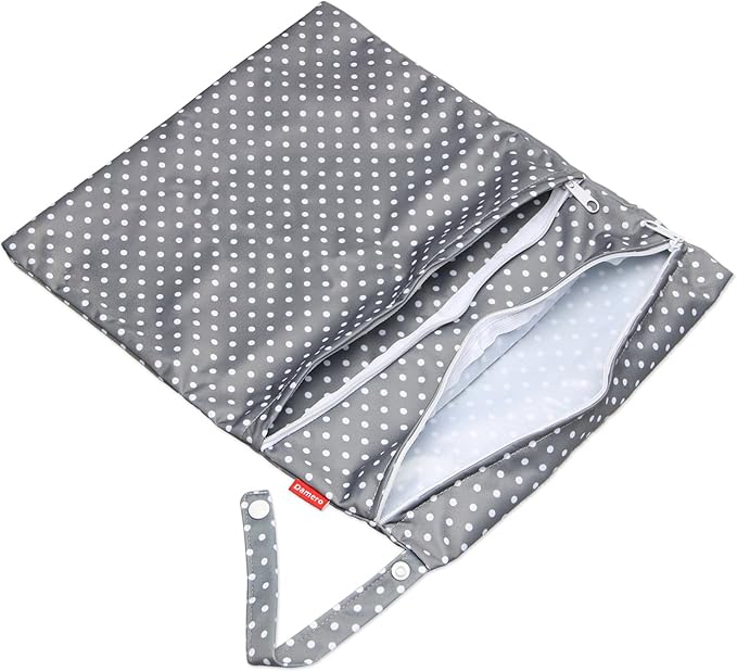 Damero 2pcs Wet and Dry Bag, Travel Wet Dry Bag with Handle for Cloth Diaper, Pumping Parts, Clothes, Swimsuit and More, Gray Dots