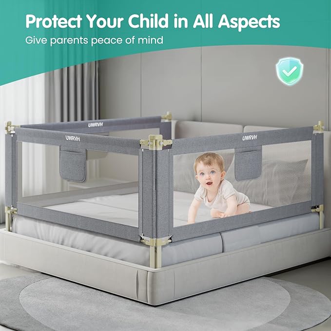 Bed Rails for Toddlers，Toddler Bed Rails，Bed Rail for Baby - Adjustable Height Bed Guard with Child Safety Lock, Universal Fit for King/Full/Twin Beds (Grey, 1 Side 78.7Inch)