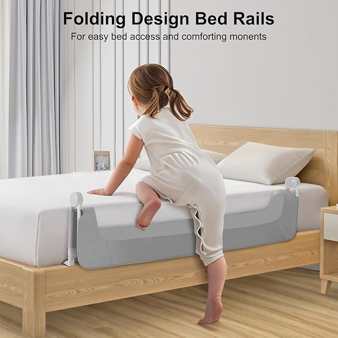 Bed Rail for Toddlers,Swing Down Kids Bed Rails Guard for Twin,Full,Queen,Bunk Size Bed,Extra Tall Child Bed Rail Guard with Reinforced Anchor Safety System,47" L x 31" H Grey