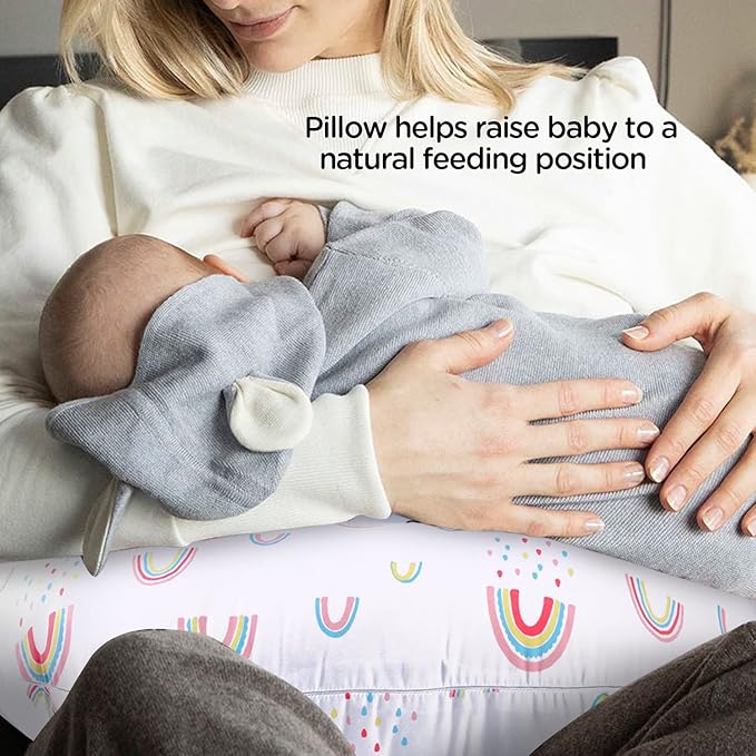 Plushii Nursing Pillow for Breastfeeding, Soft and Supportive Breastfeeding Pillow for Mom and Baby, Cute Feeding Pillow with Removable Cover for 0–12 Months, Rainbow World