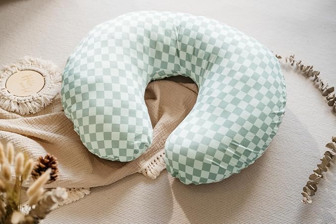 Little Jump 2 Pack Nursing Pillow Cover - Stretchy and Soft Nursing Cover for Breastfeeding Pillows, Comfortable Slipcover for Baby Boy and Girls. (Coffee & Green Checkered)