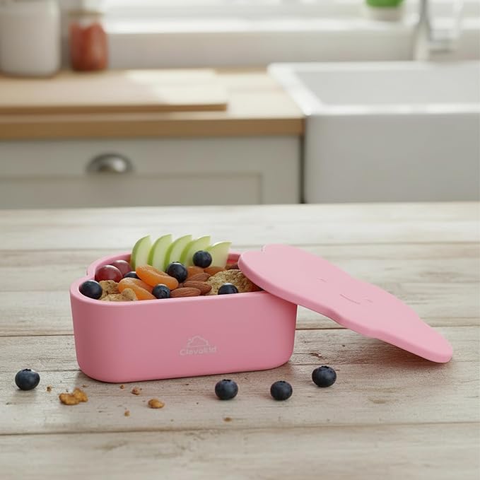 Silicone Snack & Fruits Container – Leakproof Durable and BPA-Free | for Daycare, Preschool, School, and Family Outings – Cloud design 150ML OZ (Pink candy)