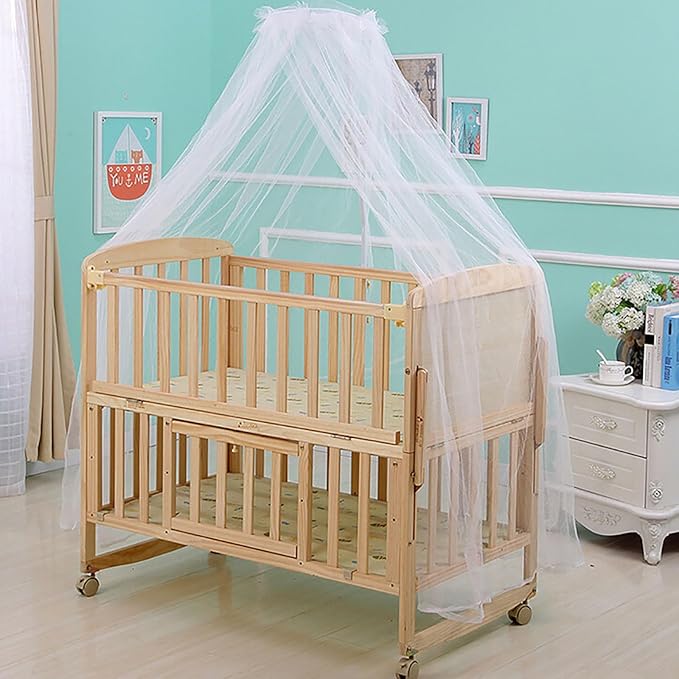 Universal Crib Floor Mosquito Net with Lace, Breathable Crib Netting Bed Curtains Canopy for Baby Kids, Toddler Bed Crib Dome Canopy Netting Without Stand