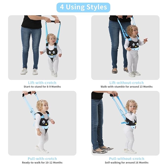 IULONEE Baby Walking Harness Breathable Handheld Kids Toddler Helper Assistant Adjustable Infant Walker Help Baby Walk Stand Up Child Learning Belt for 8-24 Month Old Babies Activity (Blue)