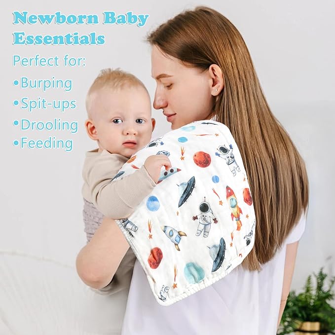 decalsweet Baby Burp Cloths Muslin Washcloths 6 Pack Muslin Burp Cloths 100% Cotton Large 20''x12'' Soft 6 Layers Baby Burp Rags for Boys Girls Baby Essentials for Newborn Gift Machine Washable
