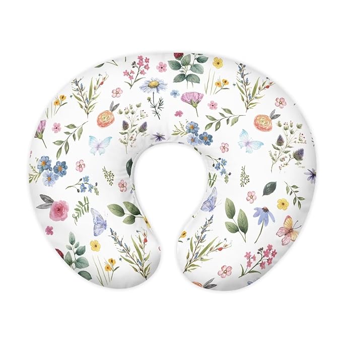 Flower Nursing Pillow Cover for Baby Girls, Breastfeeding Pillow Slipcover Cushion Cover, Soft Fabric Fits Snug On Infant