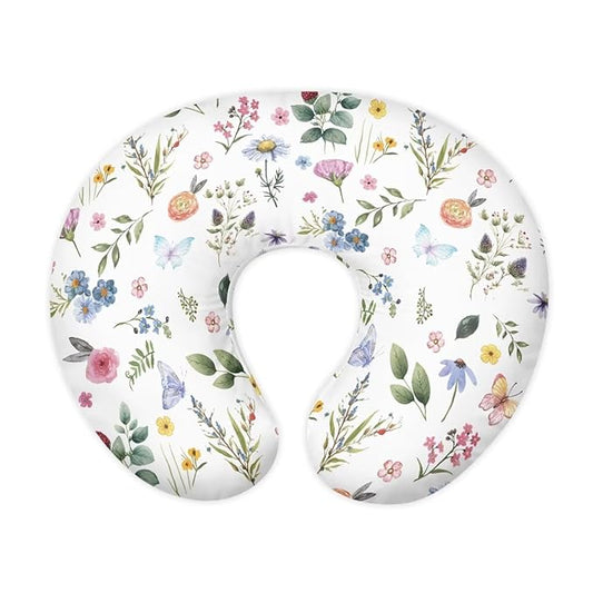 Flower Nursing Pillow Cover for Baby Girls, Breastfeeding Pillow Slipcover Cushion Cover, Soft Fabric Fits Snug On Infant