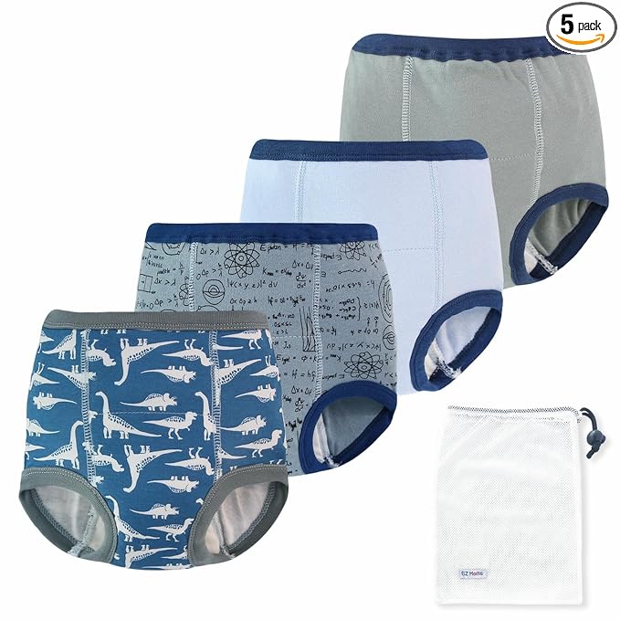 EZ Moms 4 Packs Toddler Potty Training Underwear Leakproof Soft Absorbent Kid Confident Toilet Training Pants for Boys 1T 100% Cotton Underwear Reusable Baby Boy Pee Pants with Potty Sticker Chart
