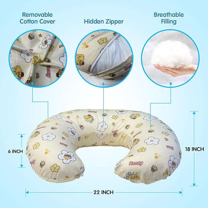 x-vesolje Nursing Pillow, Breastfeeding Pillow with Removable Cover, Ergonomic Breast Feeding Pillow, Baby Feeding Support Pillow for Mom Easier Breastfeeding- Original Size/Honey Bee