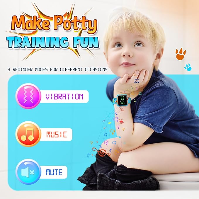 Potty Training Watch for Kids: Water Resistant Potty Watches for Toddler Boys Adjustable Volume Rechargeable Toilet Reminder Dinosaur Toddler Watch Birthday Gifts for 2 3 4 Year Old Boy(Blue)