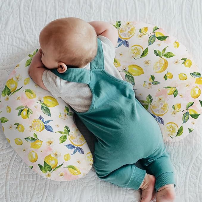 Boho Lemons Baby Nursing Pillow Covers for Boy Girl Lemon Branch Leaves Flowers Nursery Slipcovers for Breastfeeding Pillows Tropical Summer Fruits Soft Stretchy Removable Covers for Newborn Infant