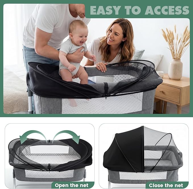 Orzbow Bassinet Cover for Cats - Breathable Mosquito Net Cover for Cradles/Travel Cribs/Mini Cribs, Baby Mosquito Net to Keep Pets Out, Baby Bassinet Accessories, Two-Way Self-Locking Zippers, Black