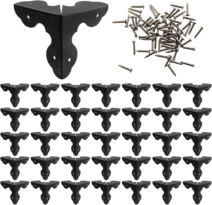 T Tulead 40PCS Metal Corner Protector Decorative Corner Hadrware Wood Corner Guards Black Edge Guard 1.3" with Mounting Screws