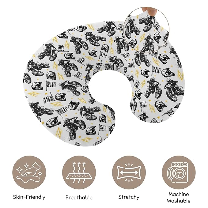 Watercolor Motorcross Bike Helmets Black Nursing Pillow Cover Stretchy and Soft for Baby Girls Boys Race Motor Checkered Flag Nursing Covers for Breastfeeding Pillows for Newborn Infant