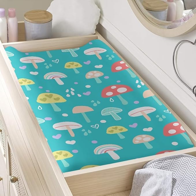 Baby Stretchy Changing Pad Cover, Breathable Changing Pad Cover for Infants and Toddles, Mushroom Print 16 * 32 Inches