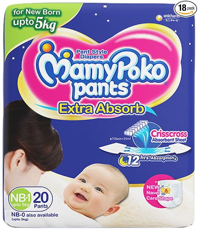 MamyPoko Pants Extra Absorb Diapers, New Born (Pack of 18)