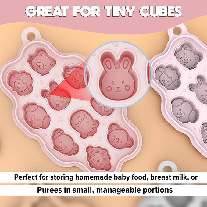 Set 1 : O’doe Silicone Baby Popsicle Molds & 1 Baby Food Feeders with 1 Clip, 1-Pack Freezer Tray with Lid, 10-Hole Popsicle Molds for Teething Relief, Includes 3 Extra Pacifiers, BPA Free (Pink)