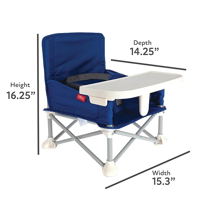 Nuby Pop-Up Booster Seat with Removable Tray - 6+ Months - Portable Booster Seat for Floor for Indoor/Outdoor Use - 3-Point Safety Adjustable Straps - Summer Travel Essentials - Blue