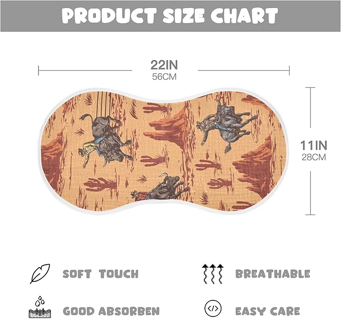 Western Cowboy Bulls Burp Cloths Baby Boys Girls Absorbent Soft Cotton Burping Cloths Rags 1 Pack