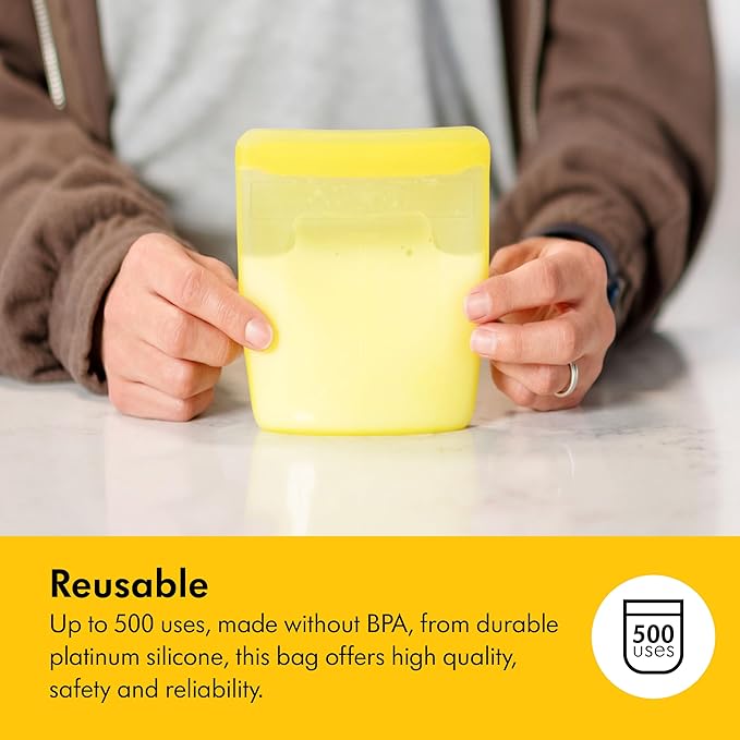 Medela Reusable Silicone Breast Milk Storage Bags with Double-Seal Design, BPA Free, One-Piece, Fridge and Freezer Storable, 220 ml, 500 Uses