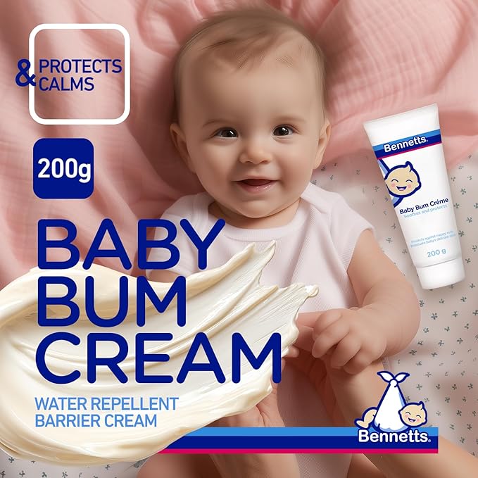 Bennetts Baby Bum Cream 200ml – Water-Repellent Diaper Barrier Cream for Newborns – Protects Against Nappy Rash & Redness