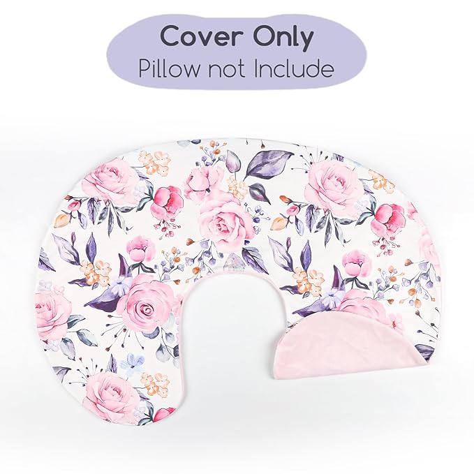 Nursing Pillow Cover 1 Pack, Minky Removable Nursing Pillowcase for Breastfeeding Pillows, Reversible Feeding Slipcover for Baby Boys/Girls, Super Soft Comfortable (Stylish Floral)