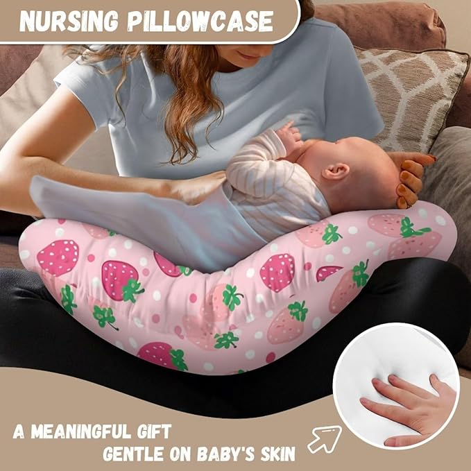 Strawberry Nursing Pillow Cover for Baby Girl Boy Stretchy Removable Covers for Breastfeeding Pillows Safe and Snug Breast Feeding Pillowcases for Moms Nursing Covers Polka Dot