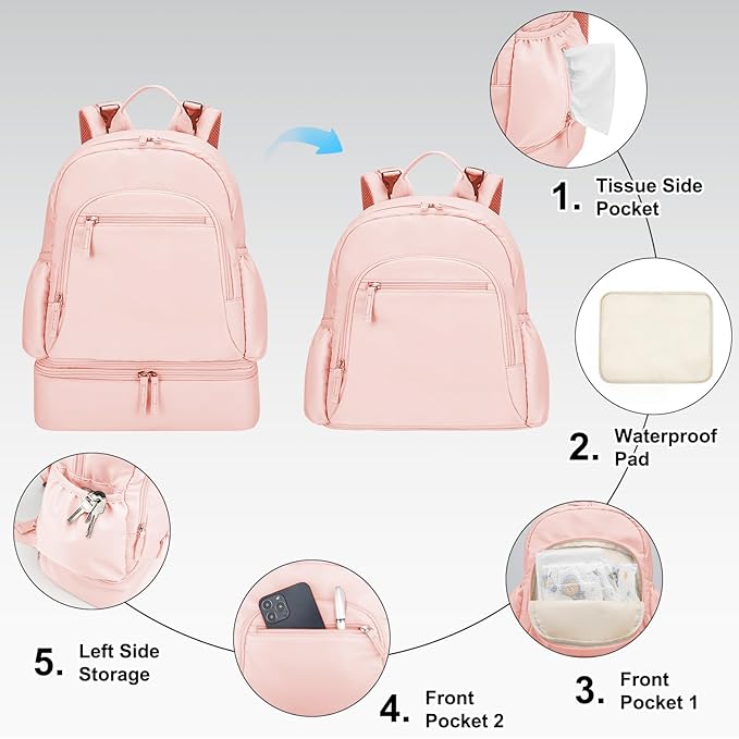 GDNasist Breast Pump Backpack Fit for Spectra S1 and S2 with Removable Cooler Compartment, Pumping Bag for Pump Accessories, Breast Pump Bag for Work, Travel and Family Use Pink
