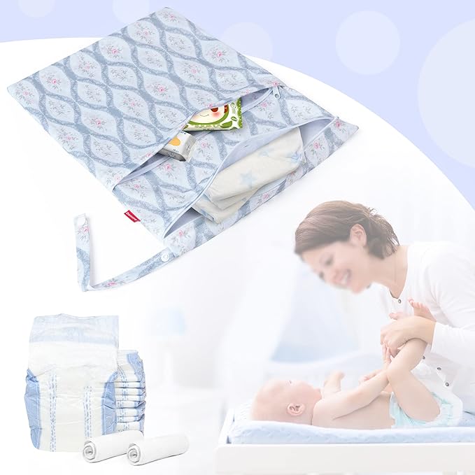 Damero 2 Pcs Wet Dry Bag for Cloth Diaper, Swimsuit, Clothes, Water-Resistant Reusable Wet Bag for Travel, Exercise, Beach, Pool, Daycare, Spiral Flowers
