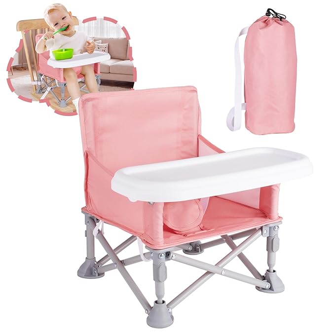 Portable Baby Chair, Folding Booster Seat with Tray for Dining Table Compact Camping Chair for Lawn Beach Travel Babies 6-36 Months