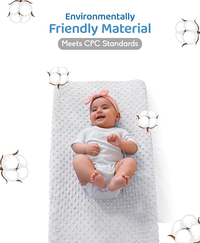 LOONAH Compact Small Changing Pad with Cover - 27" X 16" Contoured Baby Diaper Changing Pad for Combo Crib with Changing Table-Waterproof & Hypoallergenic, Safety Strap with Quick-Release Buckle-Grey
