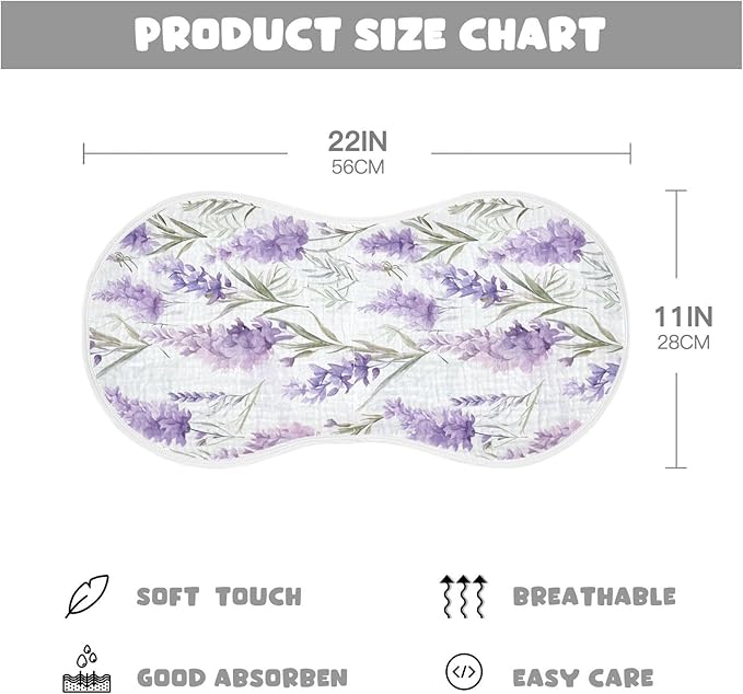 4Pcs Purple Lavender Flower Burp Cloth,Unisex Large Absorbent Soft Cotton Muslin Burping Cloths for Newborn Boys Girls,11x22in,A110334