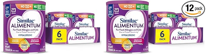 Similac Alimentum With 2'-FL HMO Hypoallergenic Infant Formula, for Food Allergies and Colic Due to Protein Sensitivity, Baby Formula Powder, 12.1-oz Can, Pack of 12