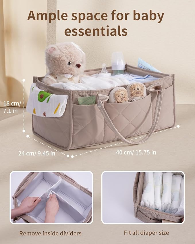 CEI-CEI Baby Diaper Caddy Organizer with Handle, Large Portable Nursery Storage Basket for Newborn Essentials, Changing Table and Car Organizer, Gift for Baby Shower