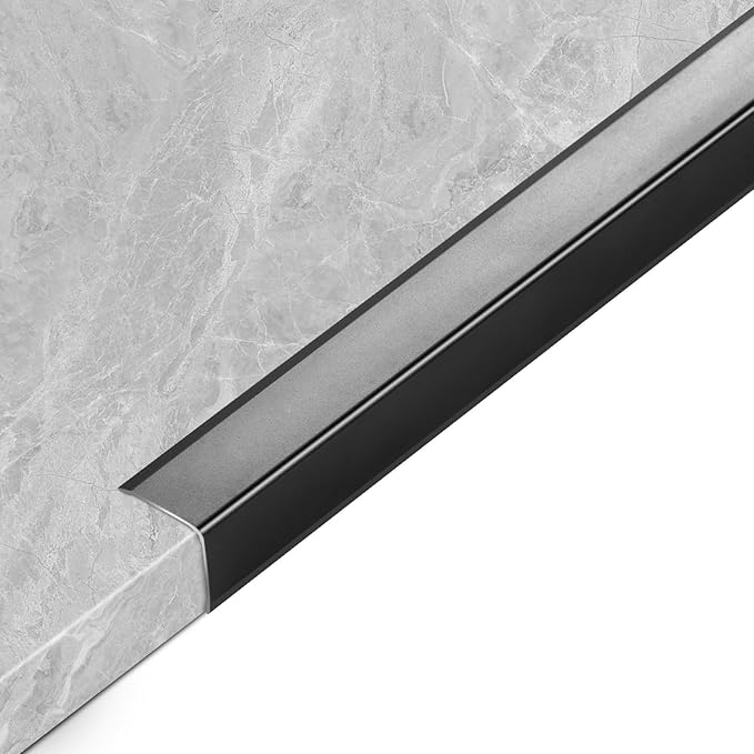 8PCS 17.5" Black Metal Corner Protector, Peel and Stick Aluminum Corner Guards L molding Tile Trim, Suit for Wall Door Frame Cabinet Baseboard Decor, Size 17.5in x 1.6in (Pack of 8)