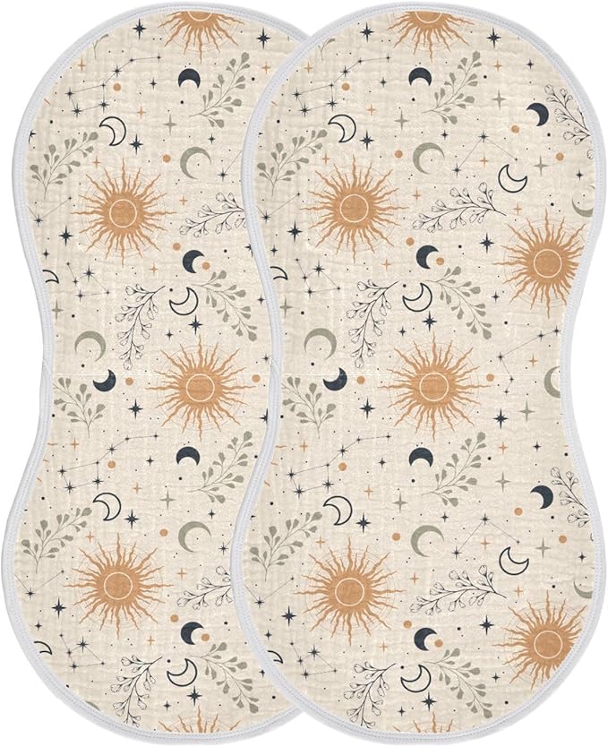 Muslin Burp Cloths for Baby Boys and Girls - 2-Pack Ultra Absorbent Magic Constellations Moons Star Muslin Washcloths, Newborn Towel, Milk Spit Up Rags, Burp Cloth Bibs for Unisex, 22 x 11 Inch