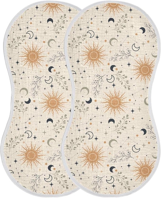 Muslin Burp Cloths for Baby Boys and Girls - 2-Pack Ultra Absorbent Magic Constellations Moons Star Muslin Washcloths, Newborn Towel, Milk Spit Up Rags, Burp Cloth Bibs for Unisex, 22 x 11 Inch