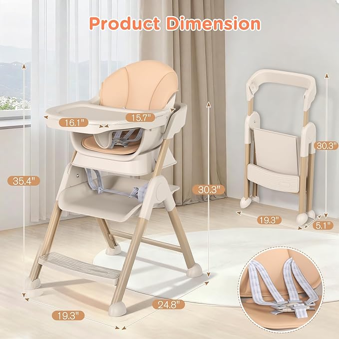 6-in-1 High Chair for Babies and Toddlers, 2026 New Aluminum Alloy Folding Toddler Step Stool with 4-Position Height, Detachable Double-Layer Tray, 6 Growing Stages from Infant to Toddler Seating