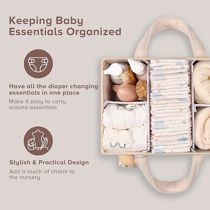 PeraBella Baby Diaper Caddy Organizer with Handle, Boy & Girl Shower Gift Basket, Portable Diaper Storage Basket Bin for Wipes, Newborn Baby Essentials Registry Search Must Haves, Car Caddy Organizer