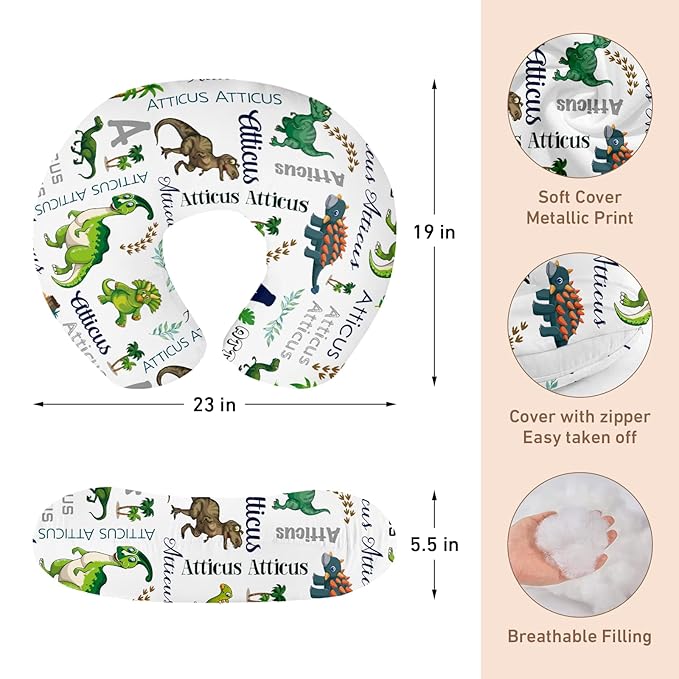 Dyoart Baby Nursing Pillow Cover-Personalized Gifts,Soft Snug Fits On Infant Boys Girls,Custom,Dinosaur,Breathable,Feeding Position Support(one Size)