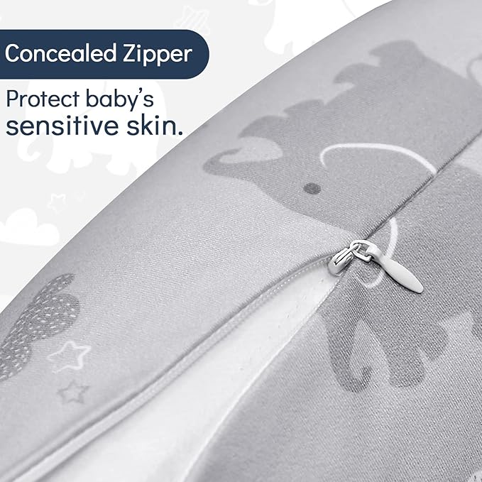 Nursing Pillow Cover, Elephant Breastfeeding Pillow Slipcover for Baby Boys & Girls, Animal Nursing Pillow Case for Newborn, Soft Fabric Fits Snug On Infant, Washable & Breathable (ONLY COVER)