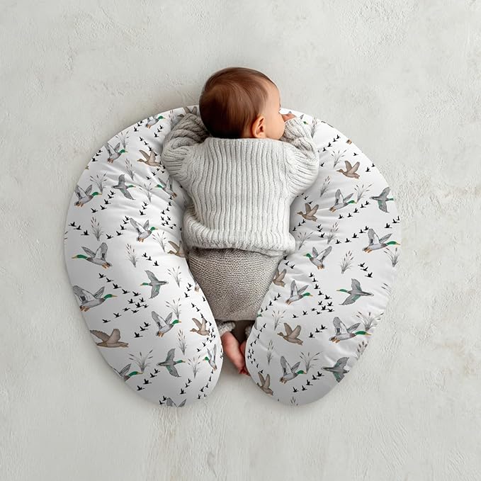 Watercolor Mallard Ducks Nursing Pillow Covers Vintage Duck Reeds Removable Covers for Breastfeeding Pillows Hunting Duck Season Soft Pillowcase for Boys Girls