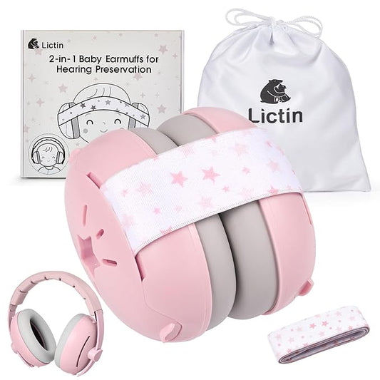 Lictin 2-in-1 Baby Earmuffs Noise Protection, Infant Noise Cancelling Headphones, Adjustable Baby Ear Protection, Star Noise Reduction Earmuffs for Babies and Toddlers up to 4 Years