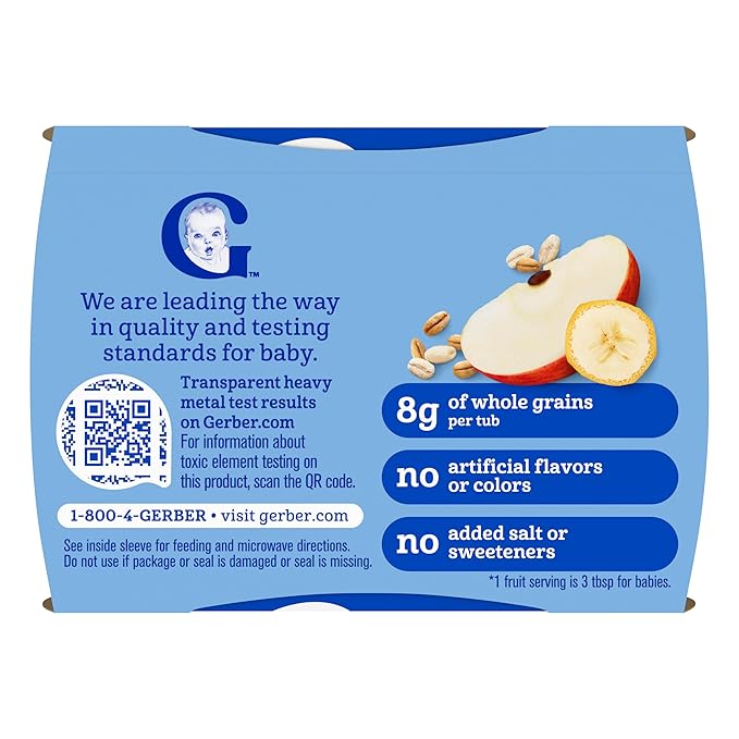 Gerber Stage 2 Baby Food, Baby Fruit And Cereal Tubs Variety Pack, Iron Helps Support Brain Development, No Artificial Flavors, Baby Cereal, 32-Pack