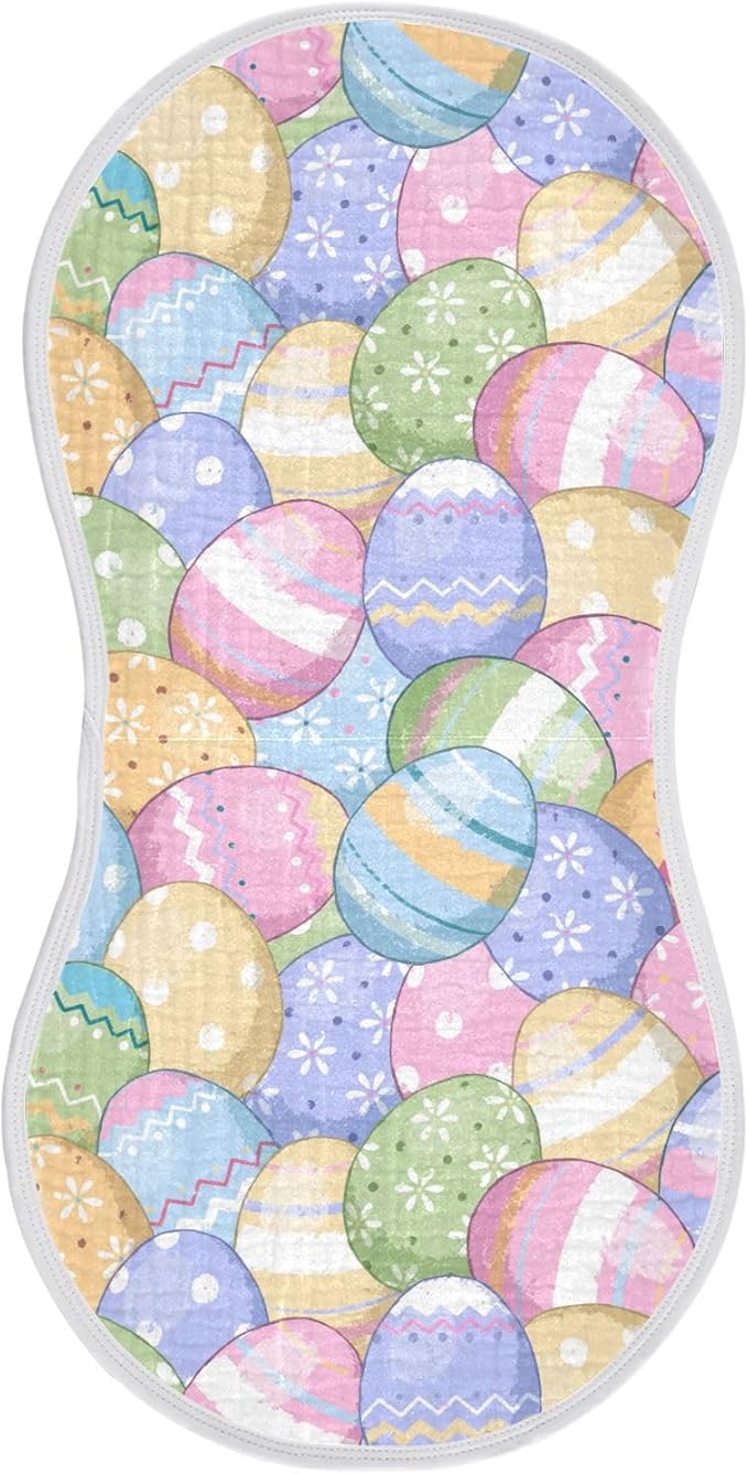 Muslin Burp Cloths for Baby Boys and Girls - 1-Pack Ultra Absorbent Easter Eggs Muslin Washcloths, Newborn Towel, Milk Spit Up Rags, Burp Cloth Bib for Unisex, 22 x 11 Inch